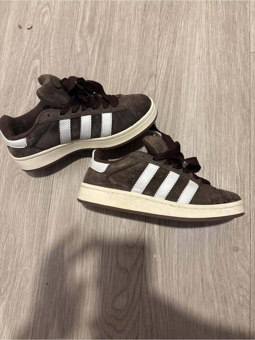adidas Women's Brown Suede Sneakers with White Stripes